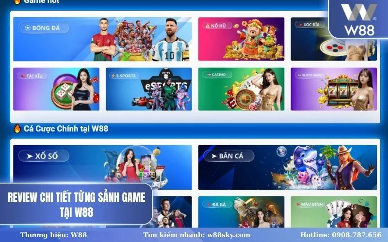 Review chi tiết từng sảnh game tại W88